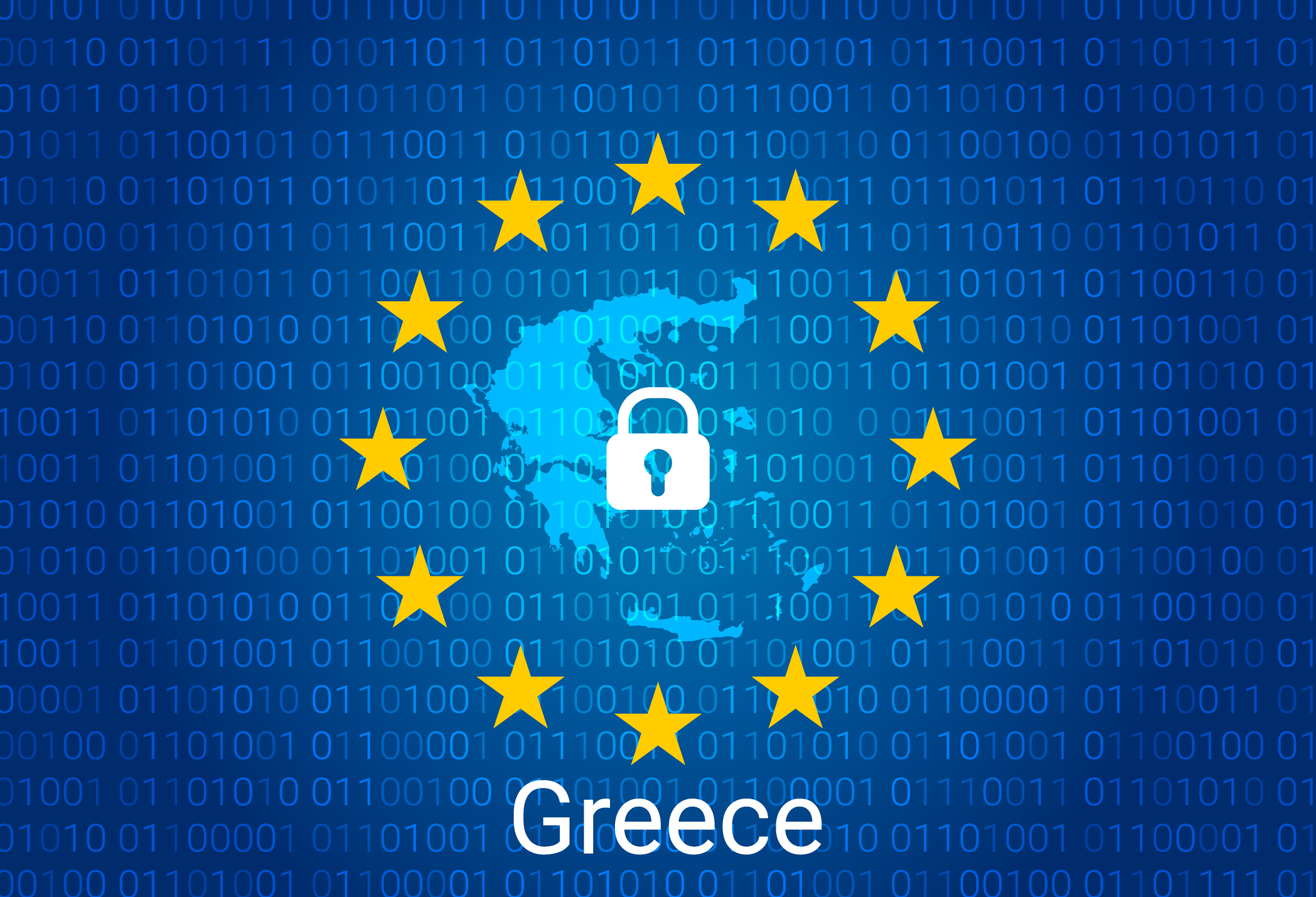 Map of Greece, with lock and binary code background. europe union internet blocking, virus attack, privacy protect. International IP Enforcement Summit 2025